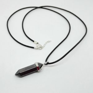 PENDANT HEMATITE DOUBLE POINTED LEATHER