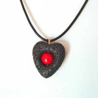 PENDANT LAVA HEART RED CORAL LEATHER
