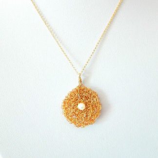 HANDMADE PENDANT PEARL BYZANTINE KNITTED GOLD