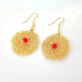 HANDMADE EARRINGS CORAL BYZANTINE KNITTED GOLD