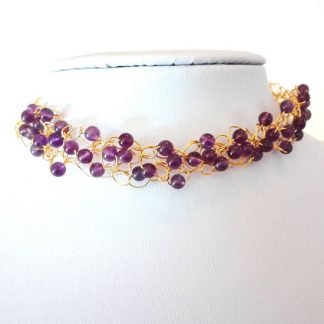 HANDMADE NECKLACE AMETHYST CHOKER 3 KNITTED GOLD