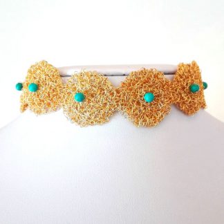 HANDMADE NECKLACE TURQUOISE BYZANTINE KNITTED GOLD