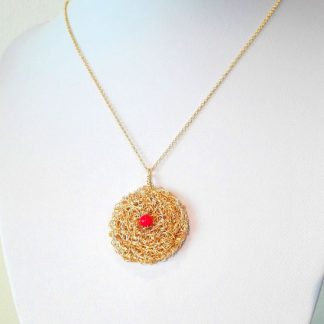HANDMADE PENDANT CORAL BYZANTINE KNITTED GOLD