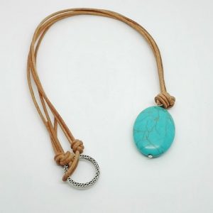 PENDANT TURQUOISE BROWN LEATHER