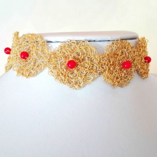 HANDMADE NECKLACE CORAL BYZANTINE KNITTED GOLD