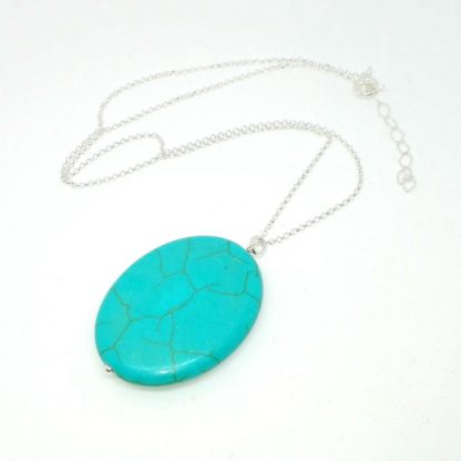 HANDMADE PENDANT TURQUOISE OVAL SILVER